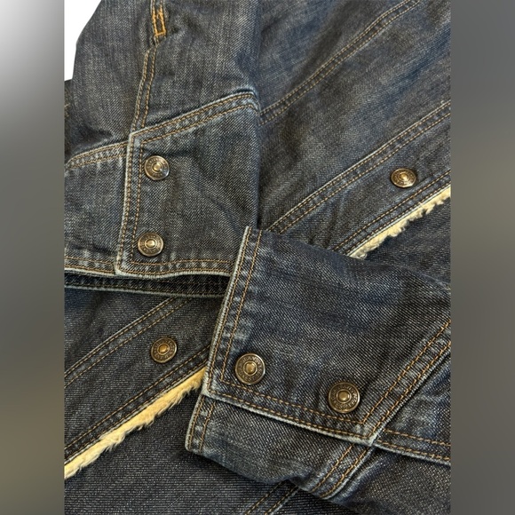 Gap women’s vintage faux fur long denim blue jean chore coat barn coat small - Picture 7 of 10